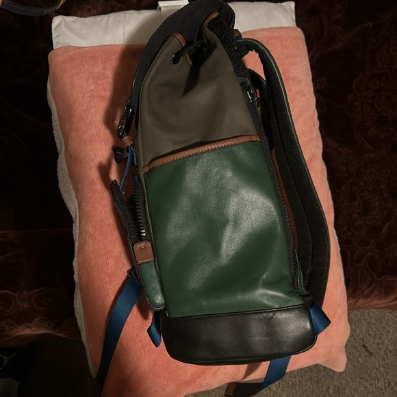 Coach Track Colorblock Leather Backpack Green Brown. - Picture 9 of 11